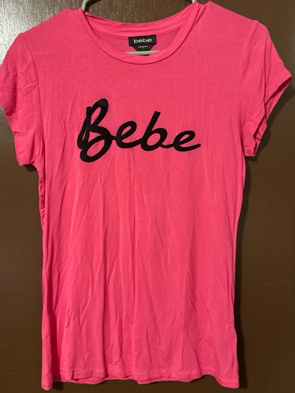 bebe Hot Pink Short Sleeve Logo Tee with Black Script